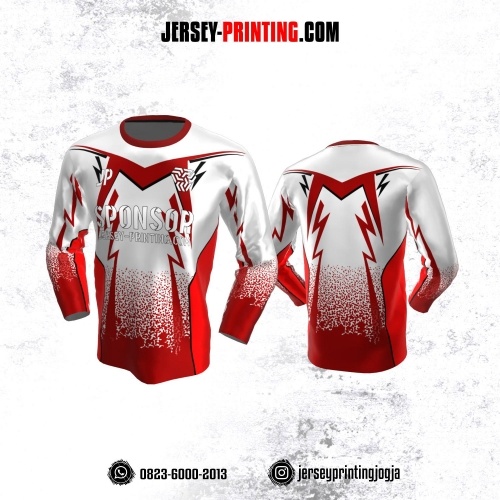Jersey Atasan Lengan Panjang Putih Merah Hitam Motif Bercak