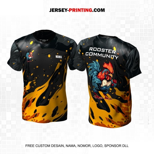 Jersey Ayam Petarung Hitam Abu Orange Motif Abstrak 03