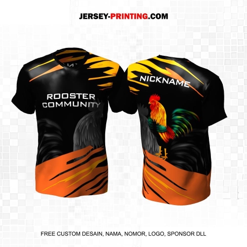 Jersey Ayam Petarung Hitam Orange Motif Abstrak 04