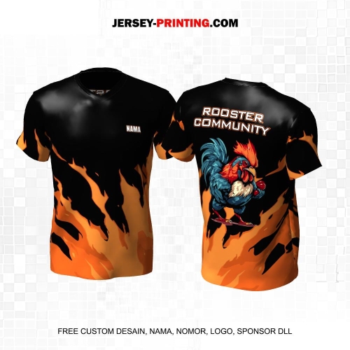Jersey Ayam Petarung Hitam Orange Motif Api 06