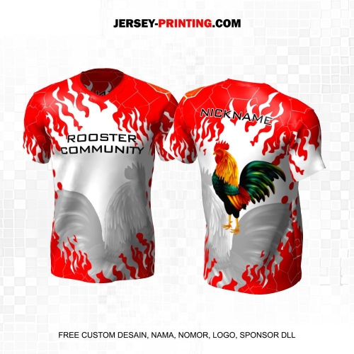Jersey Ayam Petarung Putih Merah Motif Api 02