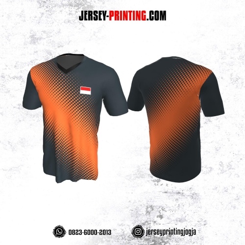 Jersey Badminton Abu-abu Tua Motif Polkadot Orange