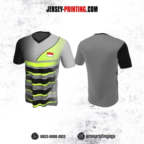 Jersey Badminton Abu Hitam Hijau Strip