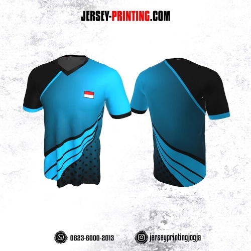Jersey Badminton Biru Corak Hitam