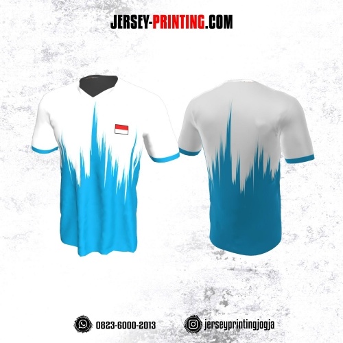 Jersey Badminton Biru Corak Putih