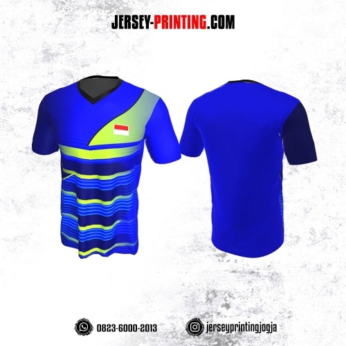 Jersey Badminton Biru Hijau Dongker Strip