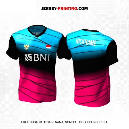 Jersey Badminton Biru Hitam Pink Motif Garis Abstrak 11
