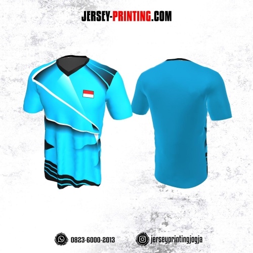 Jersey Badminton Biru Hitam Putih Garis