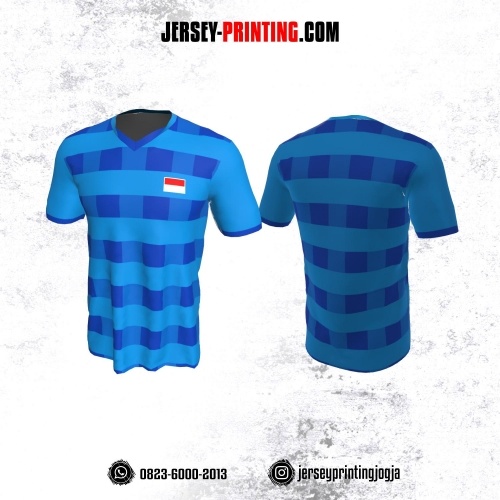 Jersey Badminton Biru Motif Persegi