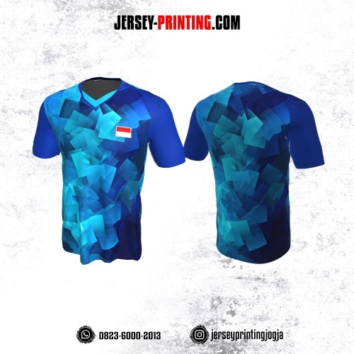 Jersey Badminton Biru Navy Motif Diamond Biru