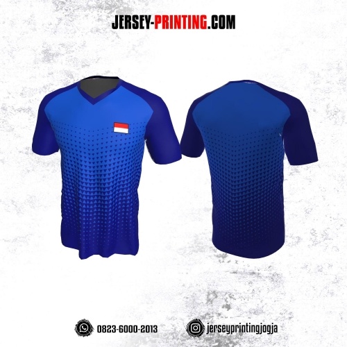 Jersey Badminton Biru Navy Motif Segitiga