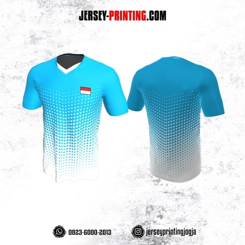 Jersey Badminton Biru Putih Motif Segitiga