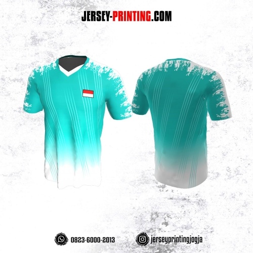 Jersey Badminton Brush Tosca Putih Motif Garis