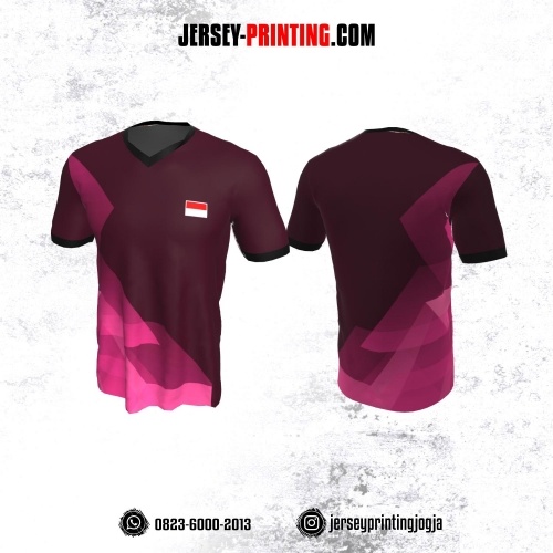 Jersey Badminton Coklat Corak Pink
