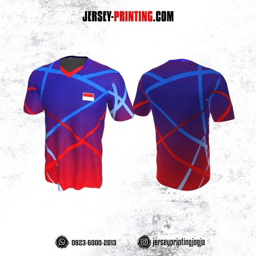 Jersey Badminton Dongker Merah Biru Abstrak