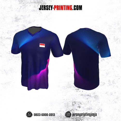 Jersey Badminton Dongker Motif Polkadot Biru Pink