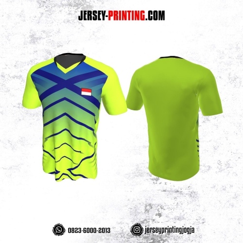 Jersey Badminton Hijau Corak Biru Navy