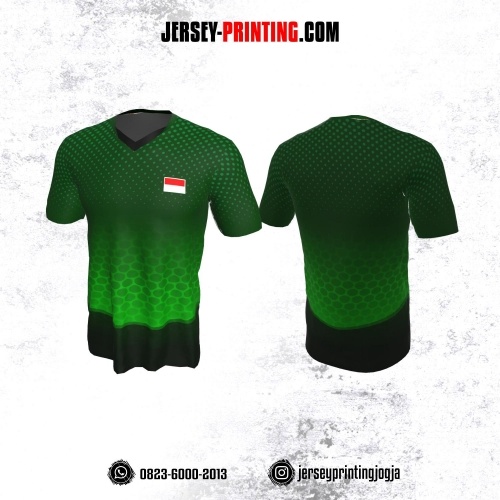 Jersey Badminton Hijau Hitam Motif Polkadot