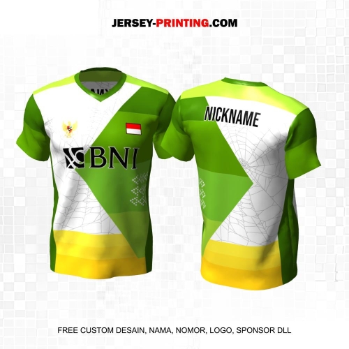 Jersey Badminton Hijau Putih Kuning Motif Abstrak 31