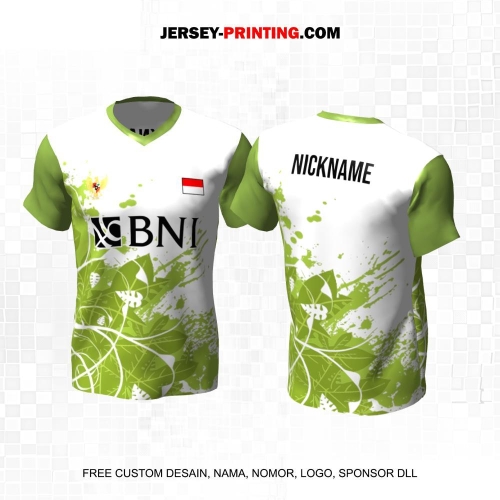 Jersey Badminton Hijau Putih Motif Abstrak 55