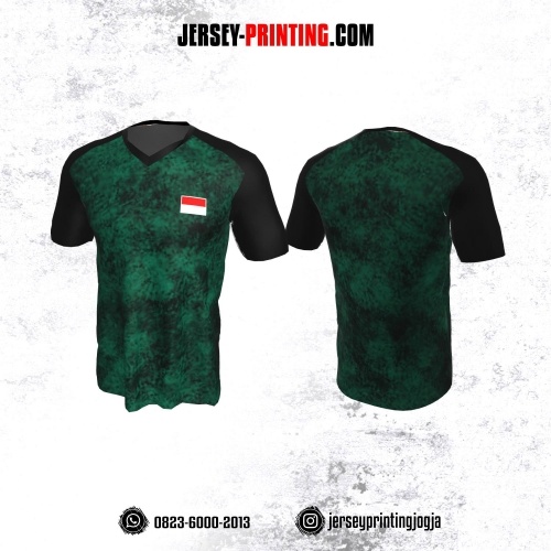 Jersey Badminton Hijau Tua Hitam Motif Bercak