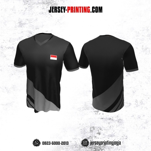 Jersey Badminton Hitam Abu-Abu Garis