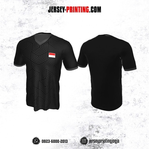 Jersey Badminton Hitam Abu-abu Geometris