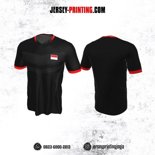 Jersey Badminton Hitam Abu-abu Merah