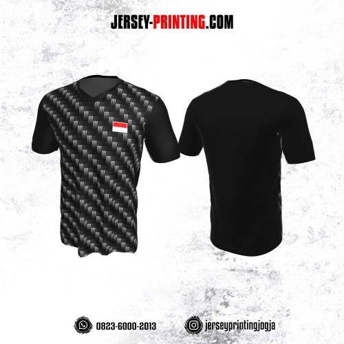 Jersey Badminton Hitam Abu-abu Motif Anyaman