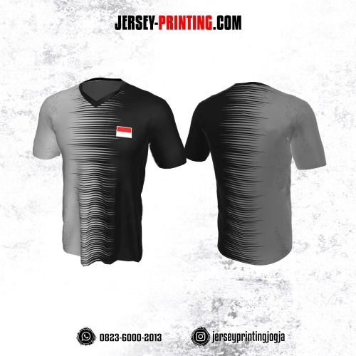 Jersey Badminton Hitam Abu-abu Motif Garis