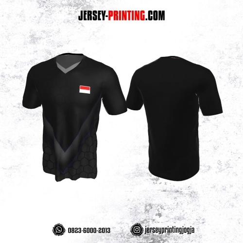 Jersey Badminton Hitam Abu-abu Motif Honeycomb