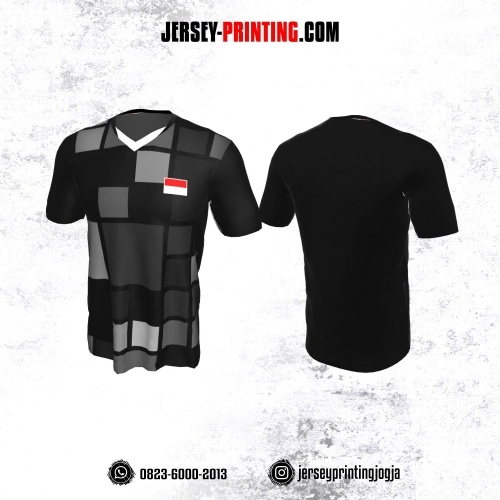 Jersey Badminton Hitam Abu-abu Motif Persegi
