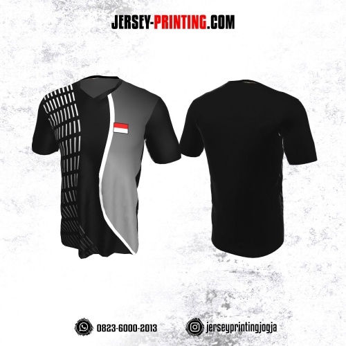 Jersey Badminton Hitam Abu-abu Strip Putih