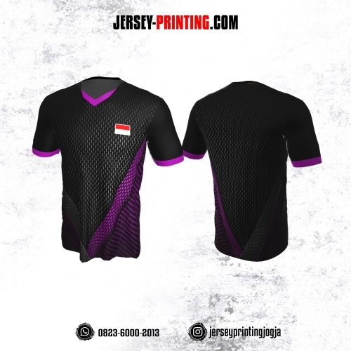 Jersey Badminton Hitam Abu-abu Ungu Motif Pinstripe