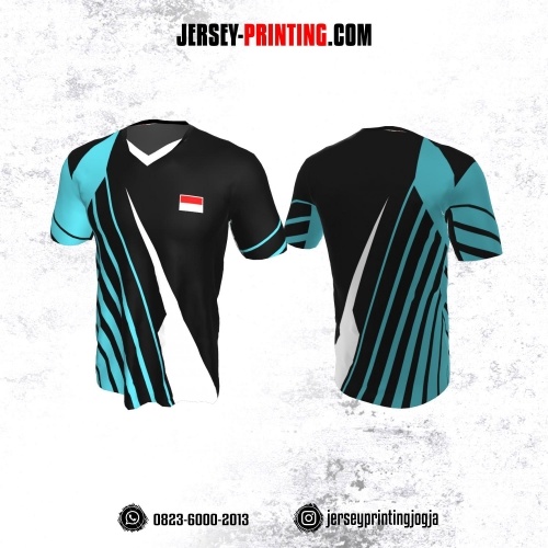 Jersey Badminton Hitam Biru Putih Motif Diagonal Line