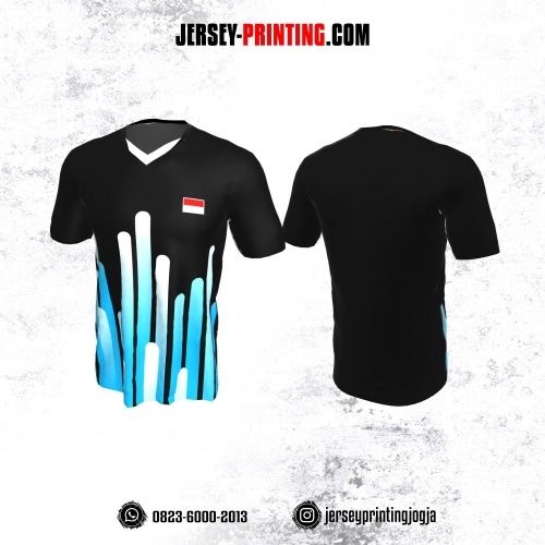Jersey Badminton Hitam Corak Biru Putih