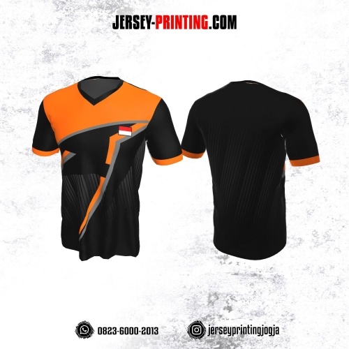 Jersey Badminton Hitam Corak Orange