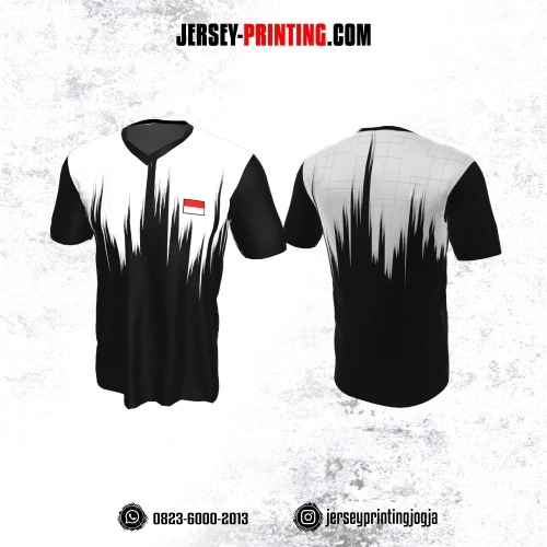 Jersey Badminton Hitam Corak Putih