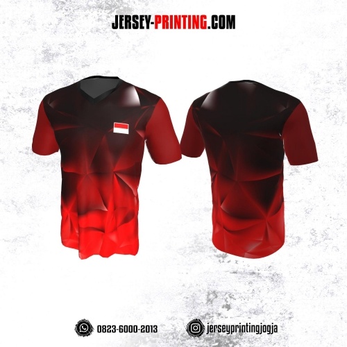 Jersey Badminton Hitam Gradasi Merah
