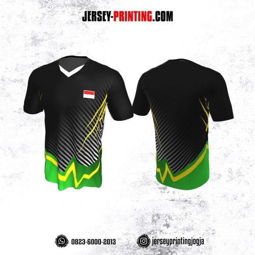 Jersey Badminton Hitam Hijau Motif Line Kuning