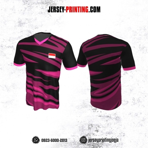 Jersey Badminton Hitam Loreng Pink