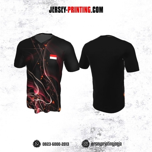 Jersey Badminton Hitam Motif Asap Pink