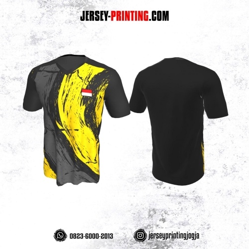 Jersey Badminton Hitam Motif Brush Kuning Abu-abu