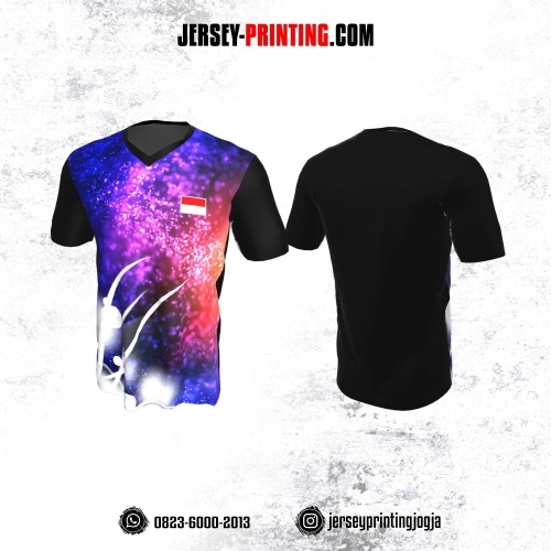 Jersey Badminton Hitam Motif Light Glow Ungu Pink Putih