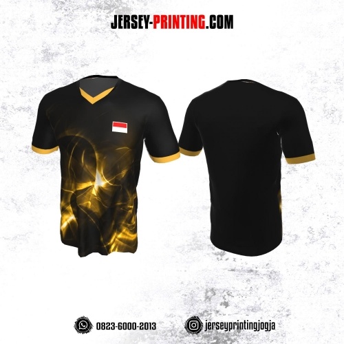 Jersey Badminton Hitam Motif Light Kuning Emas