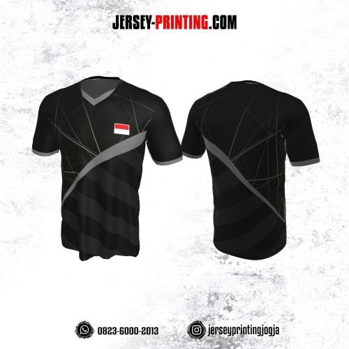 Jersey Badminton Hitam Motif Line Abu-abu