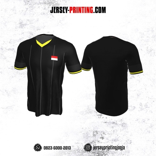 Jersey Badminton Hitam Motif Line Abu-abu Kuning