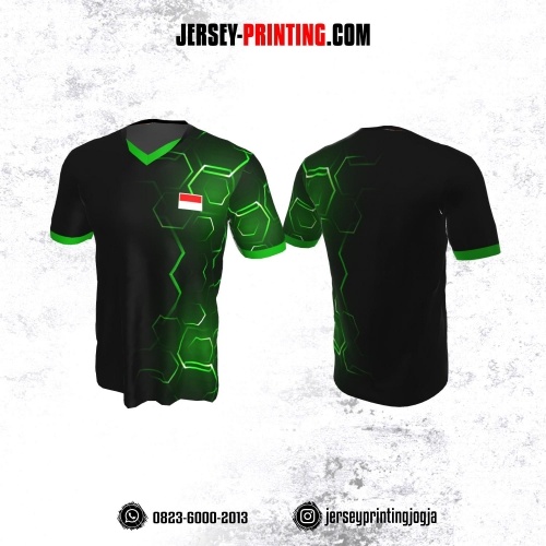 Jersey Badminton Hitam Motif Line Neon Hijau