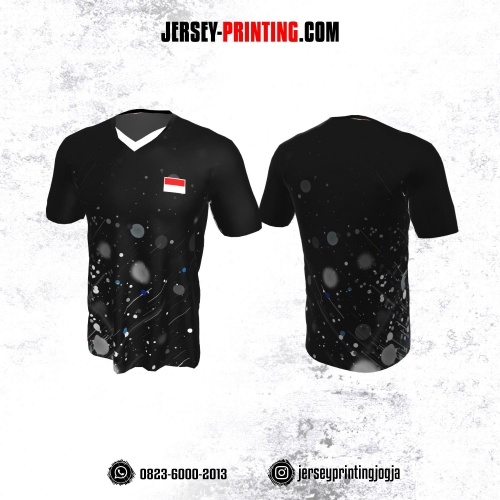 Jersey Badminton Hitam Motif Splash Abu-abu