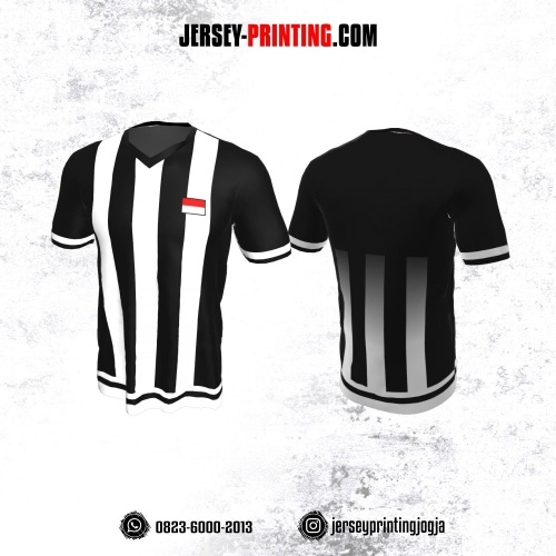 Jersey Badminton Hitam Motif Stripe Putih